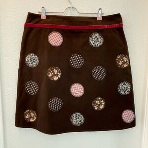 Boden Chic A-Line Brown Skirt with Colorful Circle Accents